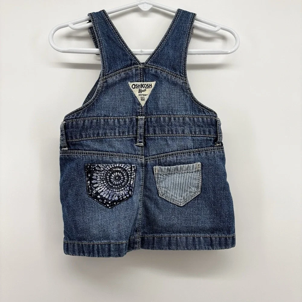 Oshkosh Girls Denim Bib Overall Dress Size 6M Adjustable Patchwork Quilt Soft